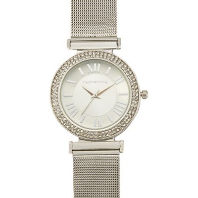 Ladies silver plated mesh strap watch